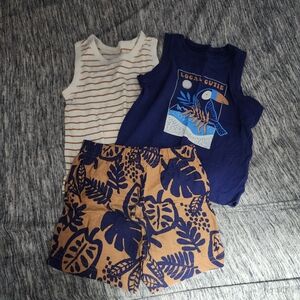 Carter's Navy and White Tank Tops with Leaf Print Shorts